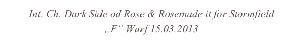 Int. Ch. Dark Side od Rose & Rosemade it for Stormfield
„F“ Wurf 15.03.2013