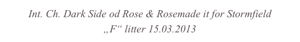 Int. Ch. Dark Side od Rose & Rosemade it for Stormfield
„F“ litter 15.03.2013